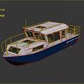 Modern White and Blue Recreational Boat with Open Deck Railing Solar Panels and Cabin Windows
