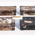 Vintage Suitcases With Travel Stickers Worn Leather And Various Colors