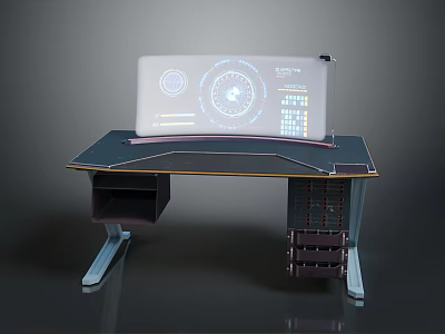 Modern Workstation Desk With Black Surface Gold Trim Metal Frame And Storage Drawers 3d model