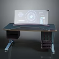 Modern Workstation Desk With Black Surface Gold Trim Metal Frame And Storage Drawers