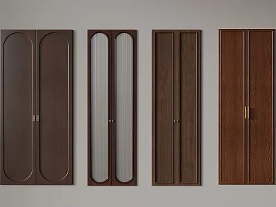 Four Different Design Wooden Wardrobe Doors With Glass Panels And Smooth Surfaces 3d model