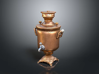 Traditional Copper Samovar With Ornate Carvings And Decorative Base For Home Use 3d model
