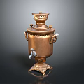 Traditional Copper Samovar With Ornate Carvings And Decorative Base For Home Use