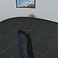 Bonsai Plant With Dark Leaves In Gray Vase Indoor White Patterned Wall Black Tiled Floor