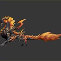 Mythical Dragon Creature With Fiery Flames And Golden Ornaments 3D Rendering