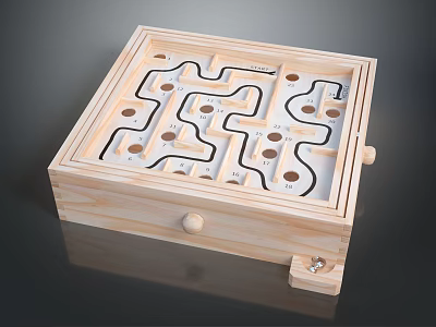 Wooden Maze Puzzle Toy for Kids Interactive Play Equipment with Square Design and Control Knob 3d model