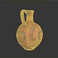 Red Pottery Vase Sculpture With Handle And Circular Carved Patterns