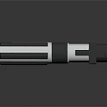 Futuristic Metallic Weapon with Cylindrical Silver Black Design and Reflective Surface Finish