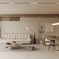 Modern Living Dining Room Interior Design With White Sofa Round Coffee Table And Large Windows