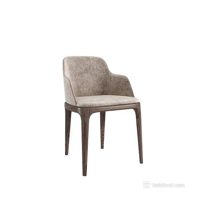Modern Light Gray Fabric Leisure Chair With Armrests And Dark Wooden Legs 3d model 