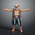Cowboy Man With Beard Wearing Cowboy Hat And Brown Vest Standing Arms Outstretched