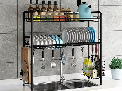 Black Multi tier Bathroom Cabinet Rack With Toiletries Towel And Sink Area Organizer 3d model