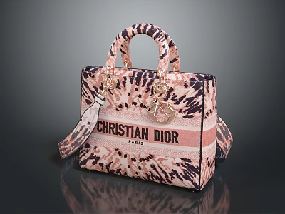 Leopard Print Christian Dior Paris Handbag With Gold Hardware Handles And Shoulder Strap 3d model