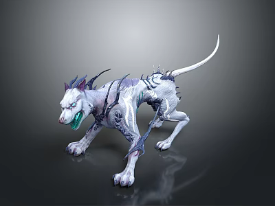 Mythical White Dog With Purple Spikes Green Mouth And Intricate Patterns Fierce Stance 3d model