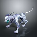 Mythical White Dog With Purple Spikes Green Mouth And Intricate Patterns Fierce Stance