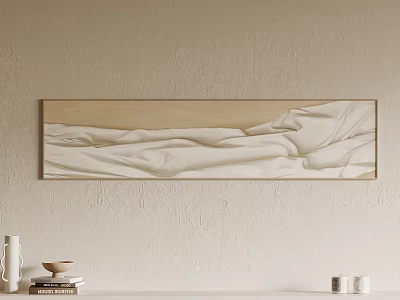 Long Rectangular Beige And White Wavy Texture Fabric Like Folds Wall Art On Beige Wall 3d model
