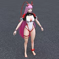 Anime Female Character with Pink Hair Cat Ears and Mechanical Outfit Near Modern Building