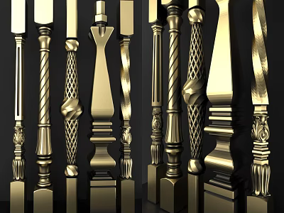 Golden Columns In Diverse Styles With Intricate Designs And Ornate Patterns 3d model