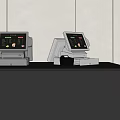 Modern POS Systems On Retail Counter With Digital Screens And Dual Units