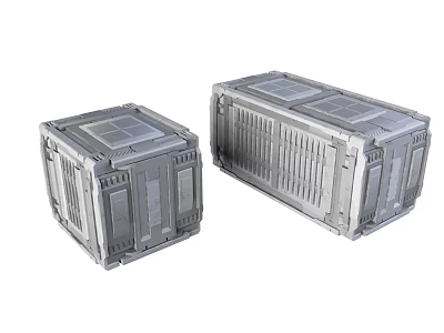 Two Gray Industrial Modular Building Components With Grid Panels And Paneled Surfaces 3d model