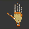 Orange Mechanical Prosthetic Hand With Metal Joints And Functional Design 3d model