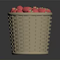 Woven Basket Filled With Fresh Pink Apples On Smooth Dark Background