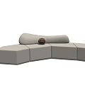 Modern Gray Modular Sectional Sofa With Upholstered Seats And Round Decorative Cushion 3d model