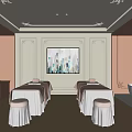 Modern Elegant SPA Sauna Room With Massage Beds Stools Abstract Painting Window And Bathtub
