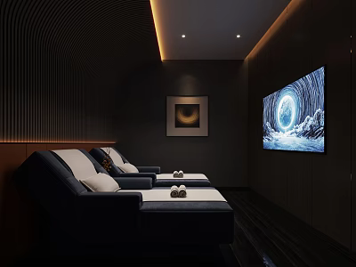Elegant Modern Club Media Room Interior With Sofa Seats Large TV And Decorative Painting 3d model