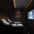 Elegant Modern Club Media Room Interior With Sofa Seats Large TV And Decorative Painting