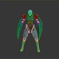 Green And Red Game Movie Character With Metallic Armor And Blade Arms Standing Pose