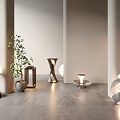 Modern Outdoor Lights In Different Shapes With Small Plant And Bright Glow