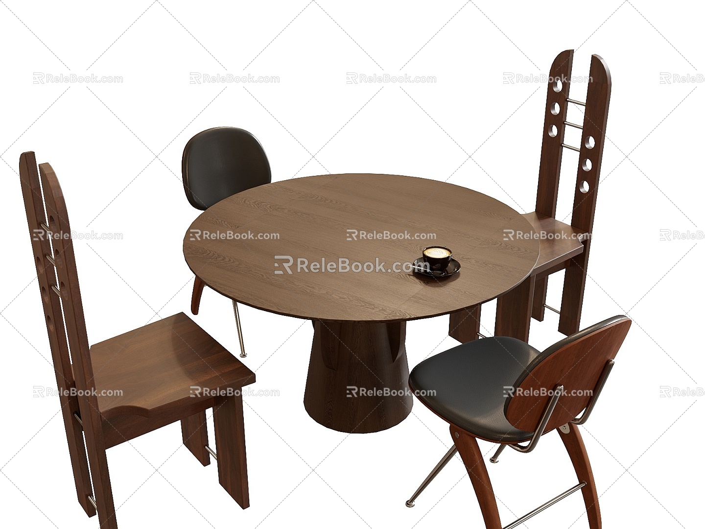 Retro style dining table and chair combination 3d model