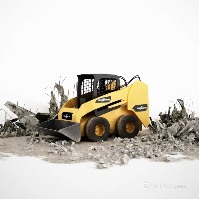 Yellow Skid Steer Loader Functional Vehicle For Debris Removal In Construction Rubble 3d model 
