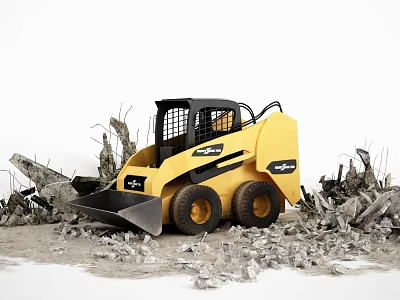 Yellow Skid Steer Loader Functional Vehicle For Debris Removal In Construction Rubble 3d model