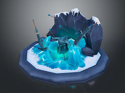 Snow Covered Rocky Landscape With Blue Ice Blocks And Glowing Icicles 3d model