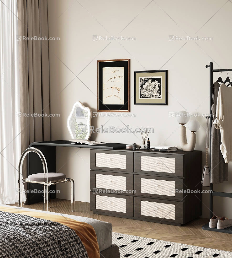 Mid-ancient style dressing table integrated cabinet 3d model