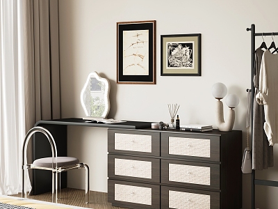 Mid-ancient style dressing table integrated cabinet 3d model