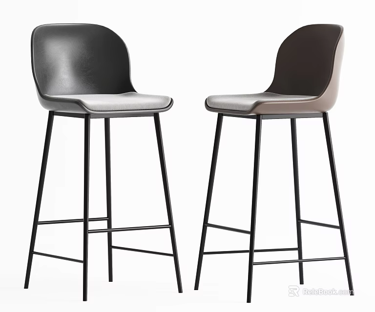 Modern Bar Stools With Black Metal Legs Two Tone Backrests And Light Upholstered Seats 3d model 