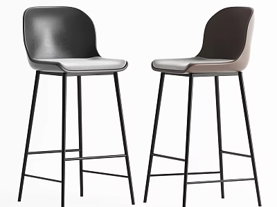 Modern Bar Stools With Black Metal Legs Two Tone Backrests And Light Upholstered Seats 3d model