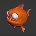 Adorable Orange Round Body Cartoon Aquatic Fish With Big Eyes Sharp Teeth And Spikes