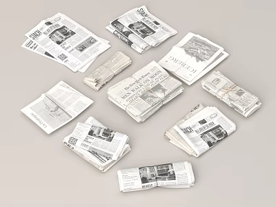 Stacked And Scattered Newspapers With Open Pages And Headlines 3d model