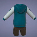 Teal Zippered Hooded Vest With White Sleeves And Brown Cargo Shorts Outfit