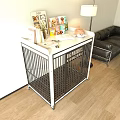 Sturdy Metal Pet Cage on Wooden Floor with Decor Items and Corgi in Living Room
