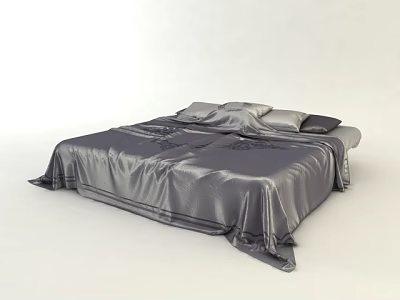 Elegant Modern Double Bed with Smooth Dark Bedspread and Soft Pillows 3d model