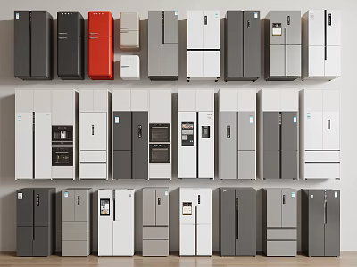 Various Colors And Styles Of Refrigerators And Freezers Neatly Arranged In 3d model