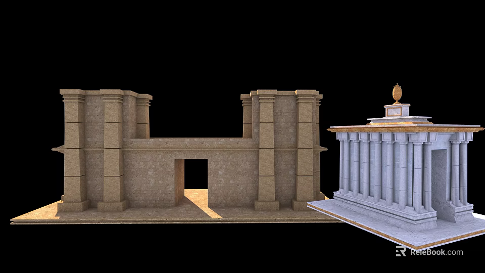 Ancient Architecture Model With Stone Structure Columns Doorway And White Pillars Golden Top 3d model