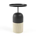 Modern Dining Table with Black Circular Top Dome Shaped Structure and Light Wooden Base 3d model