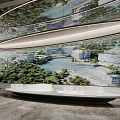 Modern Sales Office Interior With Large Screen Property Model Display And Curved White Reception Desk