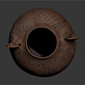 Traditional Terracotta Clay Pot With Grid Pattern Surface And Decorative Handles